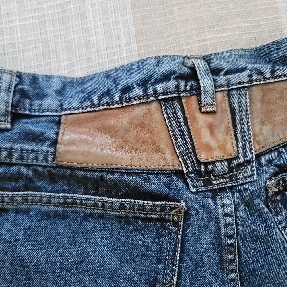 Vintage Western Coastal Cowgirl Alt Leather Trimmed High Rise Denim Mom Jeans - Picture 13 of 14
